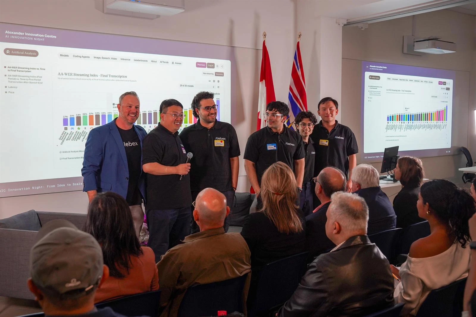 The Alebex team presenting its streaming speech-to-text benchmark at Innovation Night